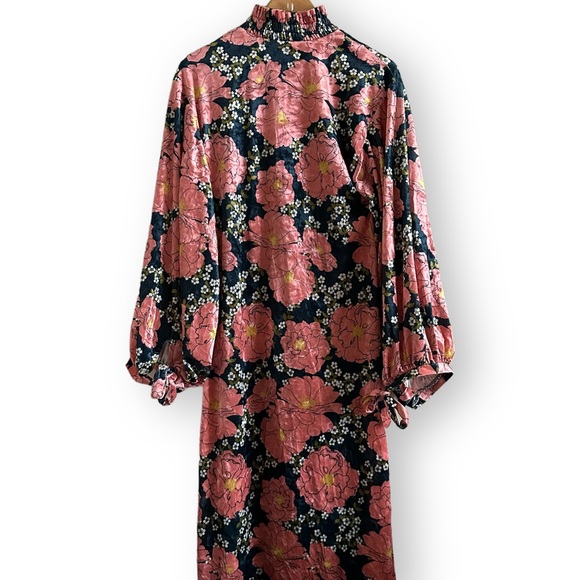 Zara Trafaluc Balloon Sleeve Floral Velvet Midi Dress Size S - Picture 7 of 8